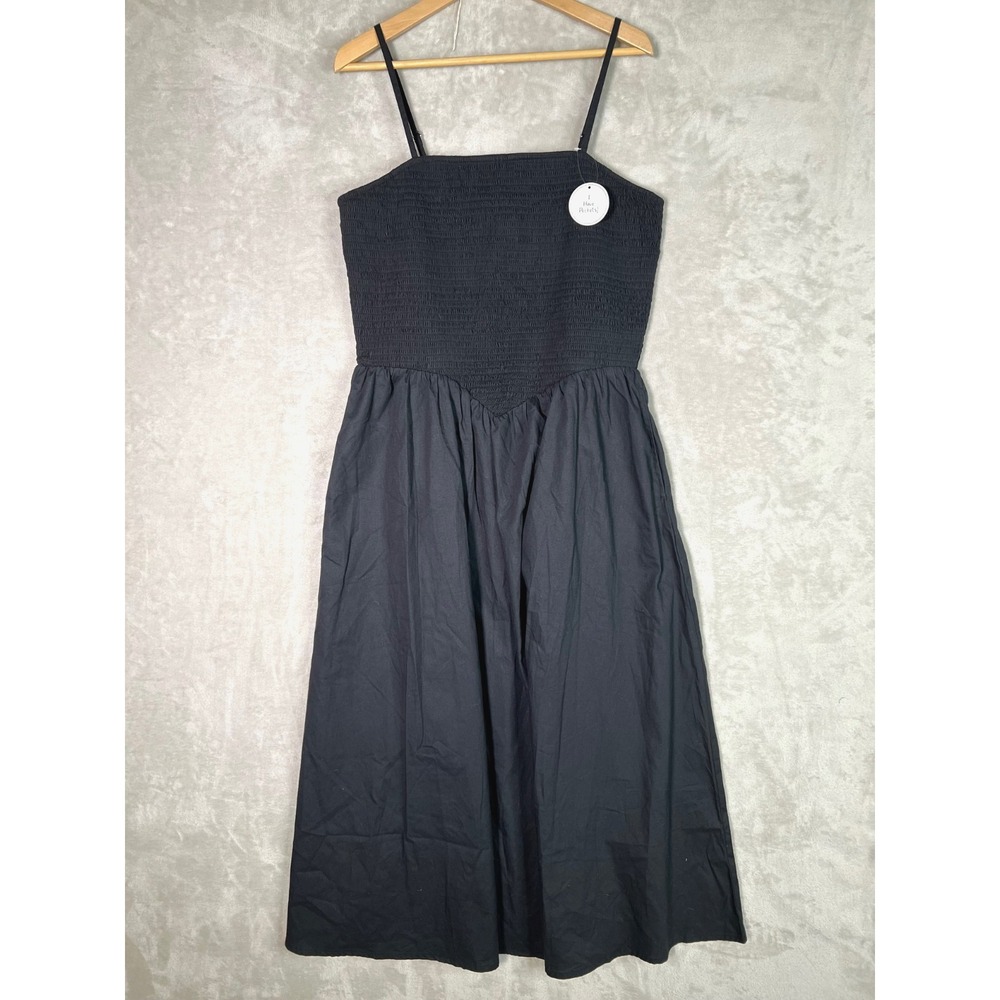 Japna‎ Black Smocked V-Waist XL Maxi Dress Pockets Cottagecore Prairie Dark Boho